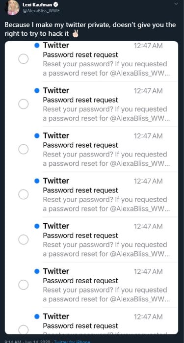 Alexa Bliss: tentato hacking del suo profilo Twitter