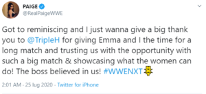 Triple H elogia Paige nel ricordo della vittoria dell'NXT Women's Title
