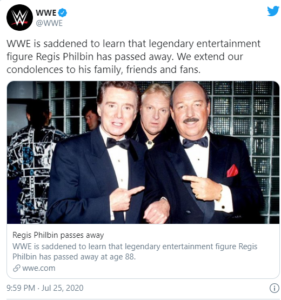Regis Philbin è deceduto: l'omaggio della WWE