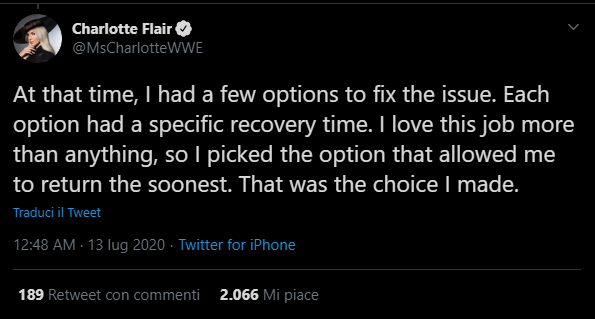 Charlotte Flair spiega il motivo del suo intervento