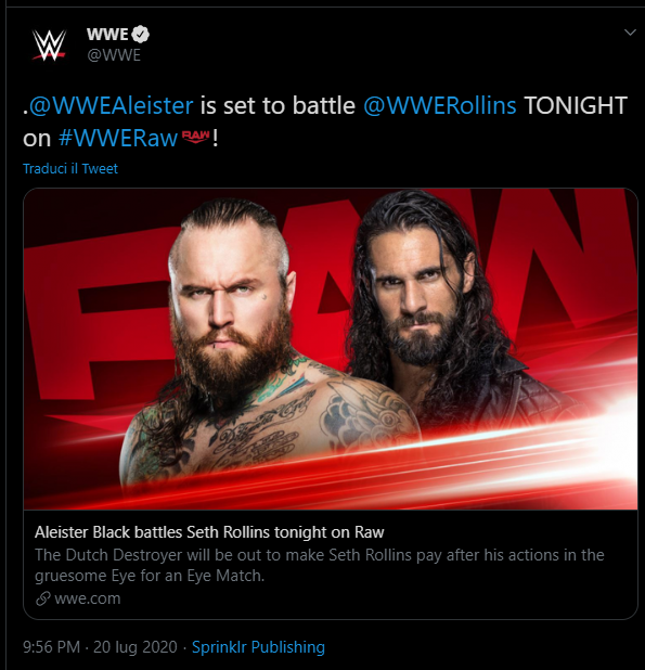 RAW: annunciato match per la puntata di stanotte
