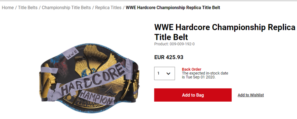WWE mette in vendita la cintura replica dell'Hardcore Championship
