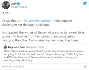 Cody Rhodes: chi vorrebbe sfidare nella Open Challenge per l'AEW TNT Title?