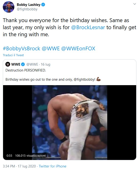 Bobby Lashley continua a spingere per un match contro Brock Lesnar