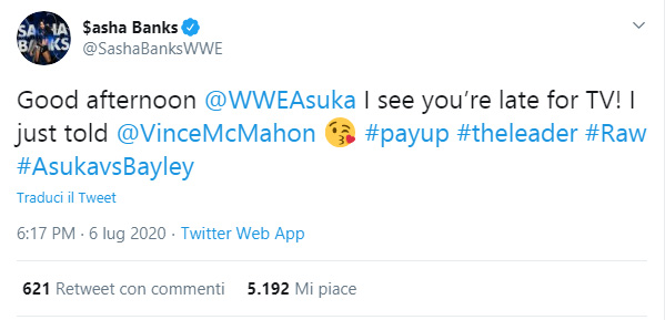 Sasha Banks denuncia i ritardi di Asuka alle registrazioni