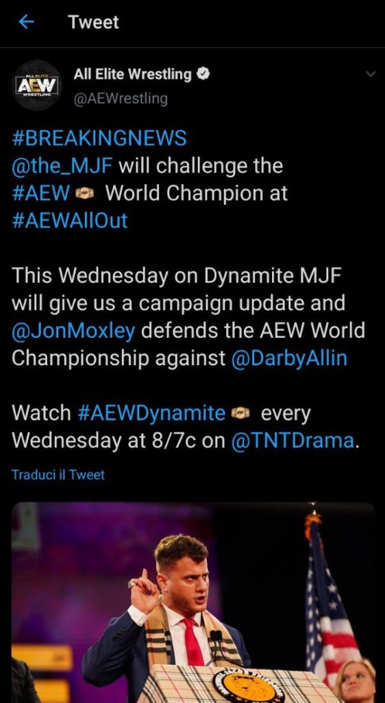 Breaking News: MJF avrà un match per l'AEW World Championship