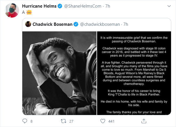 Morto Chadwick Boseman: il cordoglio del mondo del wrestling