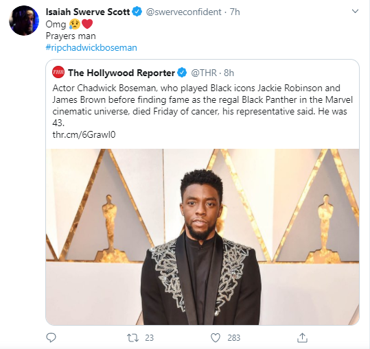Morto Chadwick Boseman: il cordoglio del mondo del wrestling