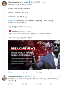 The Rock ringrazia Ethan Page per i complimenti sull'acquisto della XFL