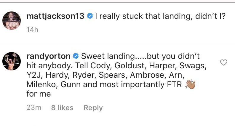 Randy Orton scherza con Matt Jackson su Instagram