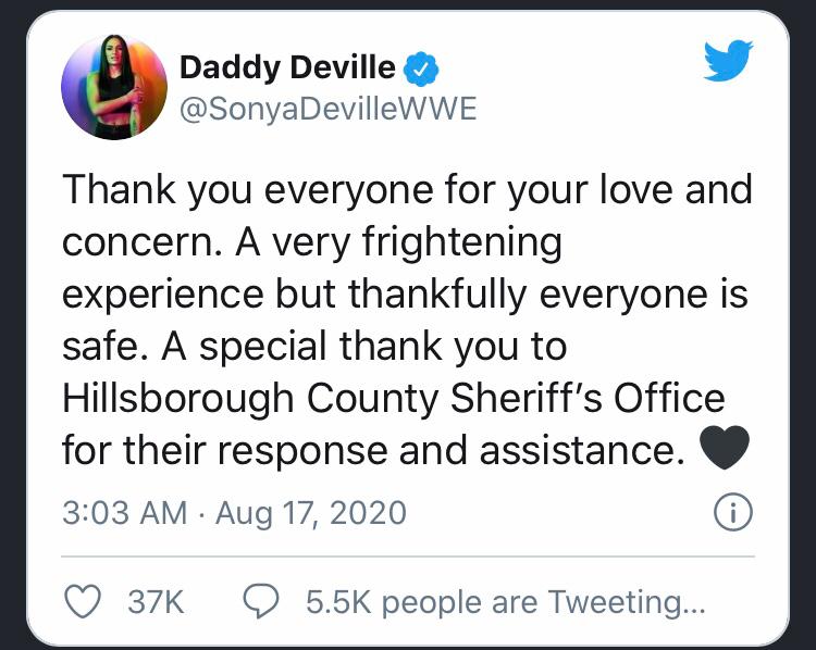 Sonya Deville ringrazia i fan su Twitter per il supporto