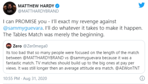 Matt Hardy promette vendetta nei confronti di Sammy Guevara