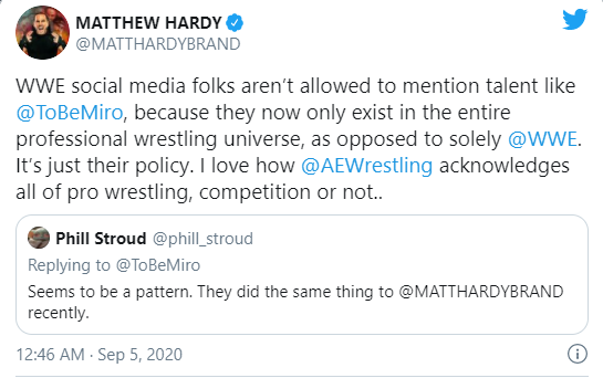 Matt Hardy sul perchè la WWE non cita le ex Superstar sui social media