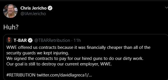 Chris Jericho: divertente scambio social con T-BAR della RETRIBUTION