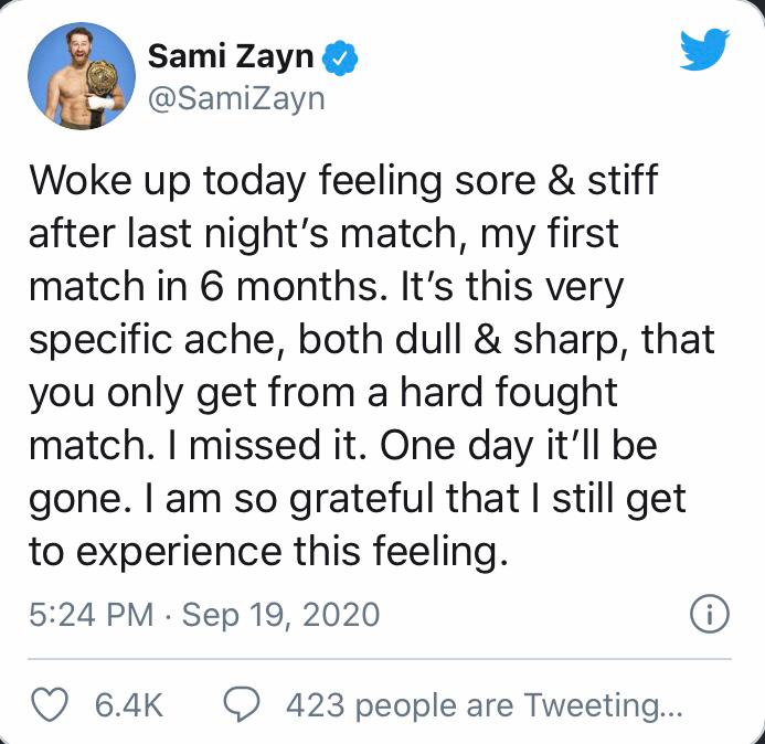 Sami Zayn: le sue sensazioni dopo il primo match dal ritorno
