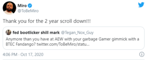 Miro reagisce allo sfottò di un fan sul Tweet rivolto a The Undertaker