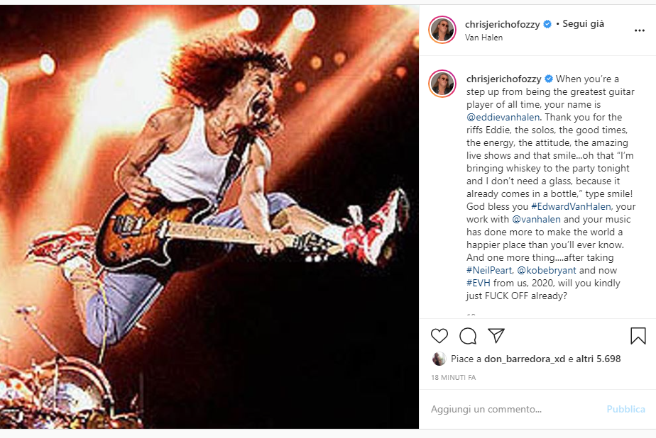 Eddie Van Halen: le reazioni del mondo del wrestling alla sua scomparsa