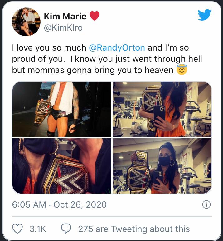 Randy Orton: la moglie Kim festeggia su Twitter la sua vittoria