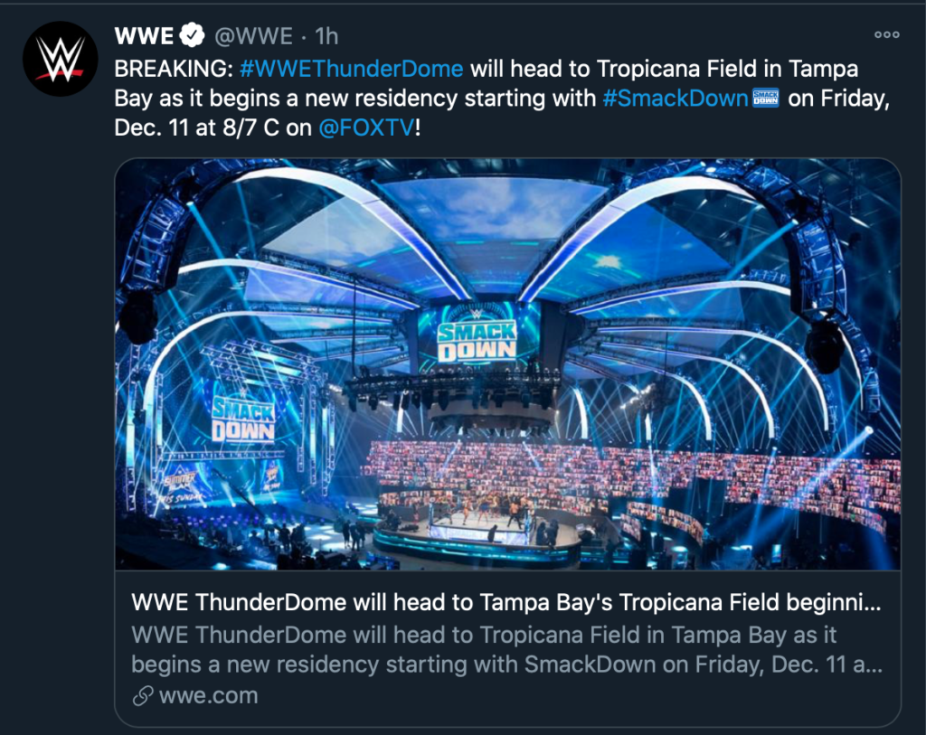 WWE ThunderDome: confermato lo spostamento al Tropicana Field