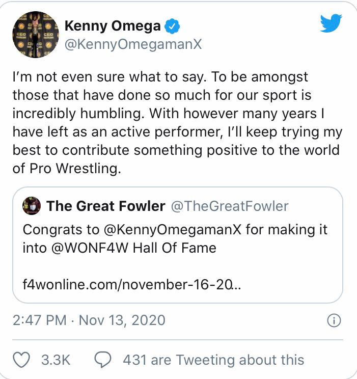 Kenny Omega introdotto nella Hall Of Fame del Wrestling Observer