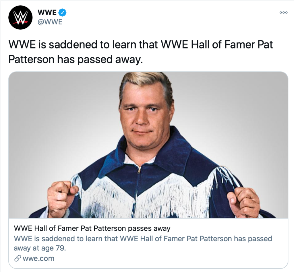 Breaking: è morto Pat Patterson