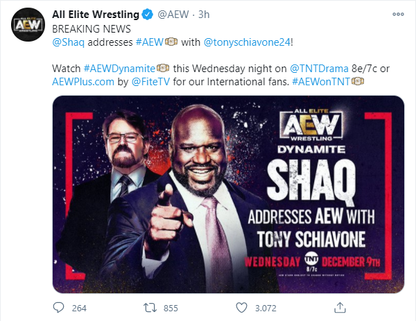 Shaquille O'Neal apparirà nella prossima puntata di AEW Dynamite