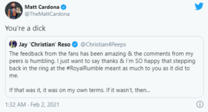 Matt Cardona critica Christian per il ritorno in WWE