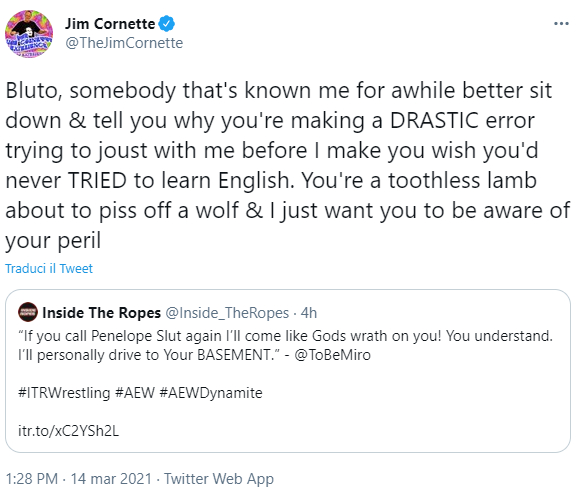 Miro: duro scontro social con Jim Cornette