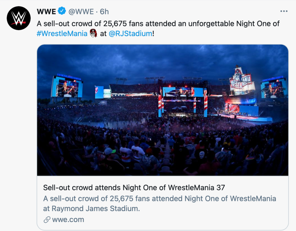 WrestleMania 37: il numero dei fan presente alla Night 1