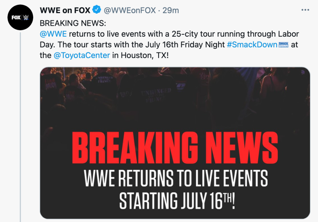 WWE: annunciato il ritorno in tour