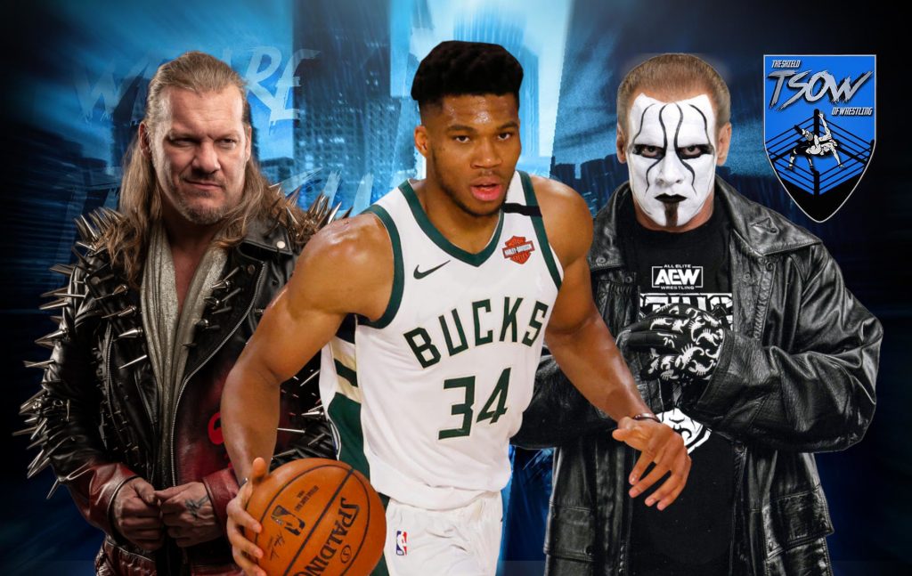 Chris Jericho e Sting posano con Giannis Antetokounmpo