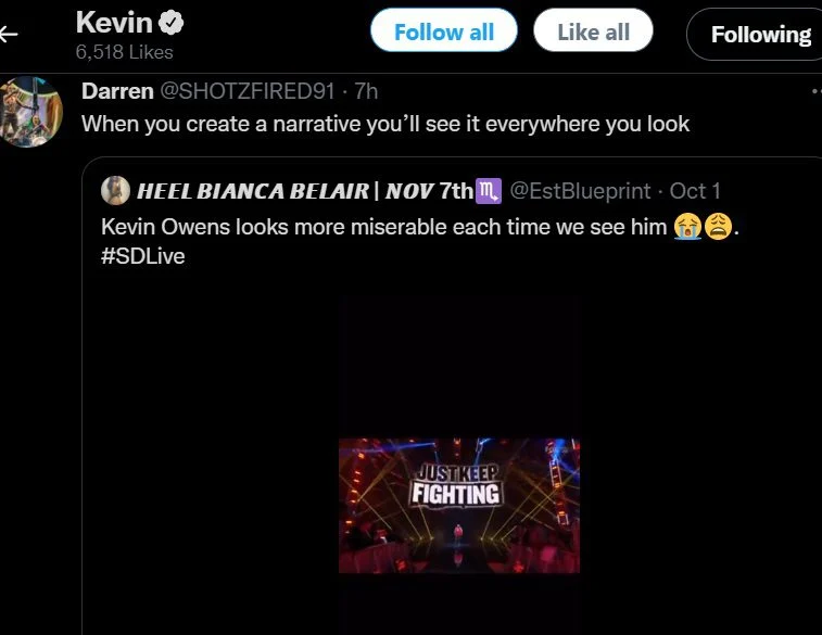 Kevin Owens: like a commento contro la sua infelicità in WWE