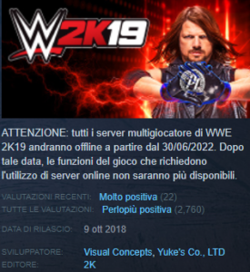 WWE 2K19: annunciata la chiusura dei server