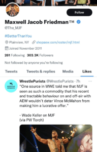 MJF: like ad un tweet su una possibile offerta dalla WWE