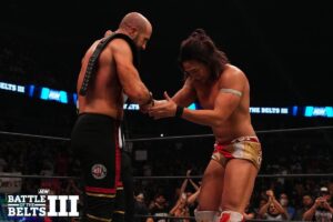Claudio Castagnoli e Konosuke Takeshita chiusero l'ultima edizione di AEW Battle of the Belts (Foto: Wrestle Purists)