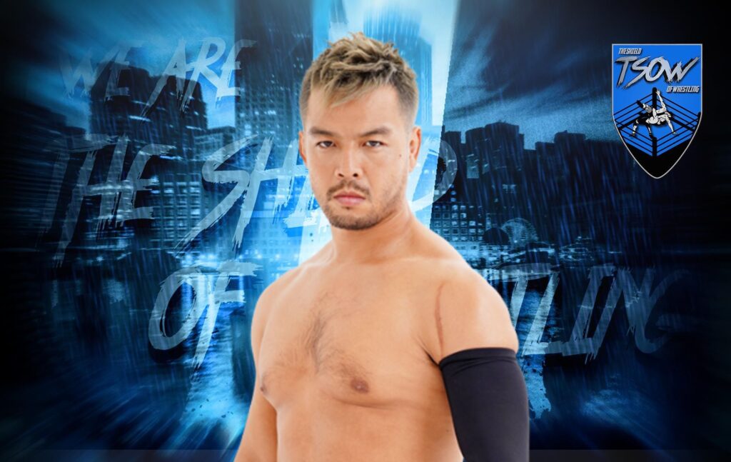 KENTA si inserisce nella foto tra Drew McIntyre e Jack Perry