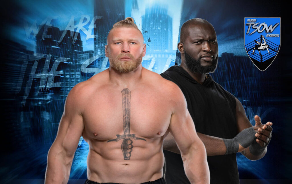 Brock Lesnar ed Omos si scontrano nel Weigh In a RAW
