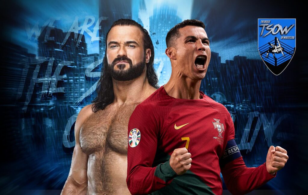 Drew McIntyre esulta con il SIUM di Cristiano Ronaldo