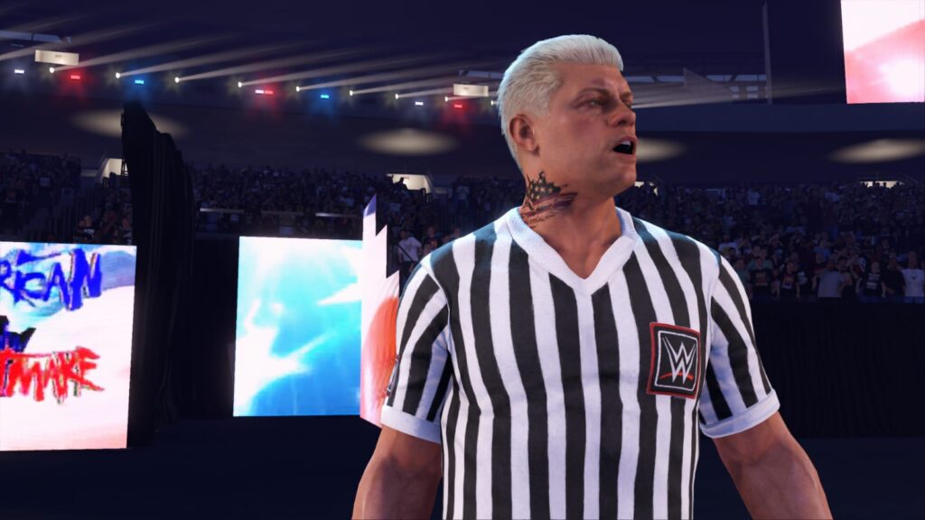 Cody Rhodes con la divisa da arbitro in WWE 2K24 