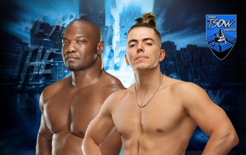 Shelton Benjamin, superkick al volo su Sammy Guevara