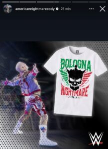 Cody Rhodes, ecco la nuova t-shirt tricolore per Bologna La nuova t-shirt per Cody Rhodes a Bologna