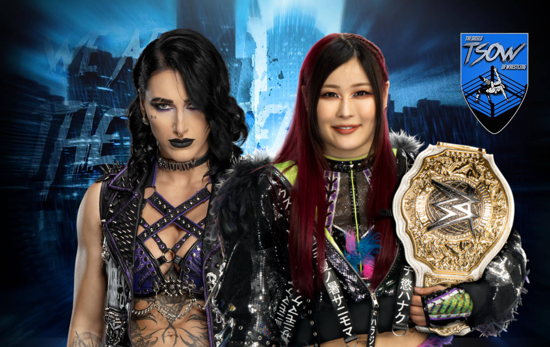 Abbraccio tra Rhea Ripley e IYO SKY a fine Evolution 2025