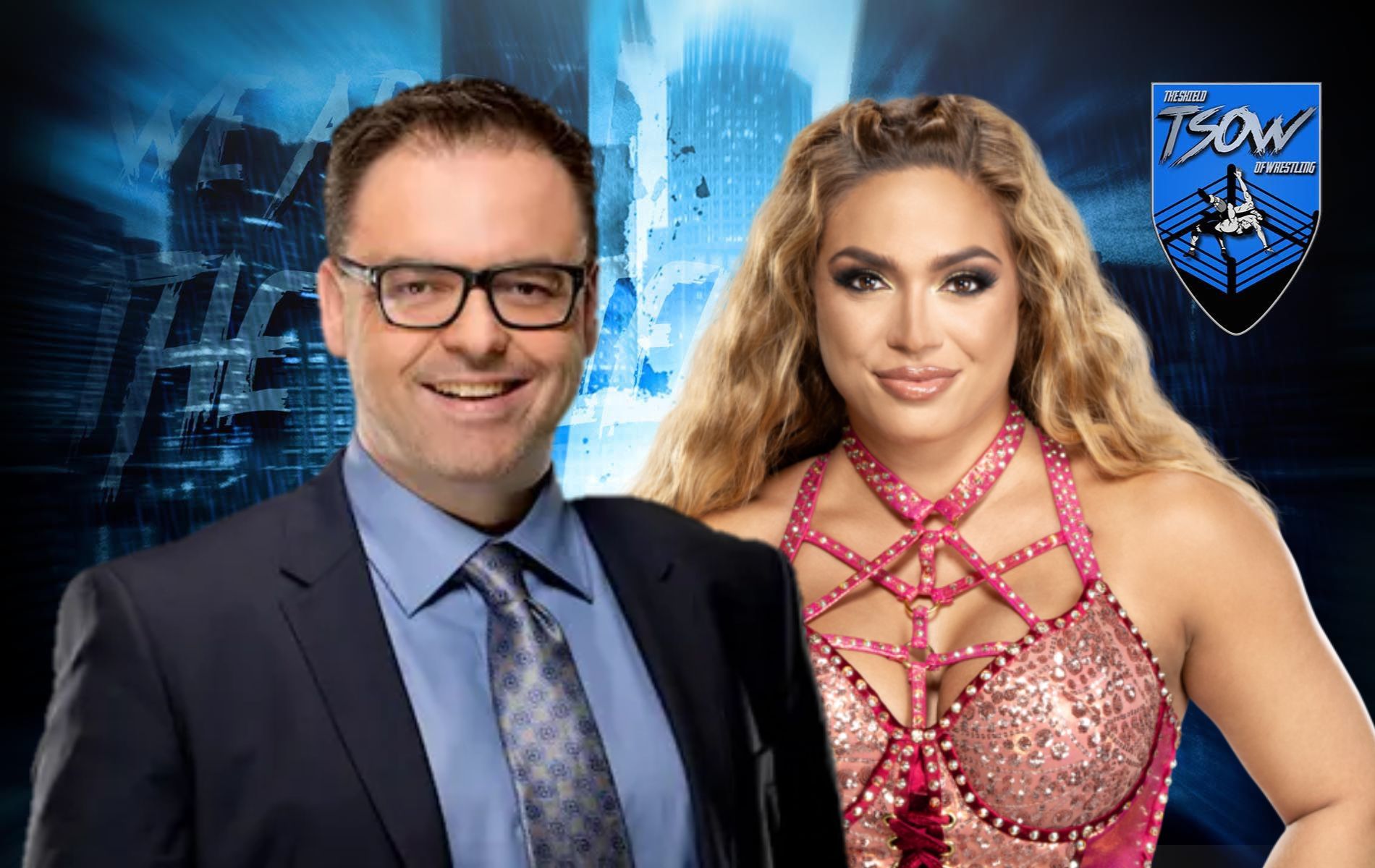 Mauro Ranallo e Elektra Lopez nel backstage a AEW Revolution