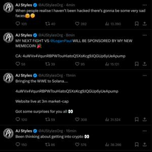 AJ Styles hackerato su X? Arrivano i post sulle criptovalute