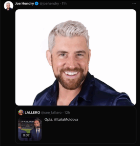 Joe Hendry scherza sotto un video di Alberto Rimedio della RAI Joe Hendry risponde al video con protagonista il telecronista Alberto Rimedio