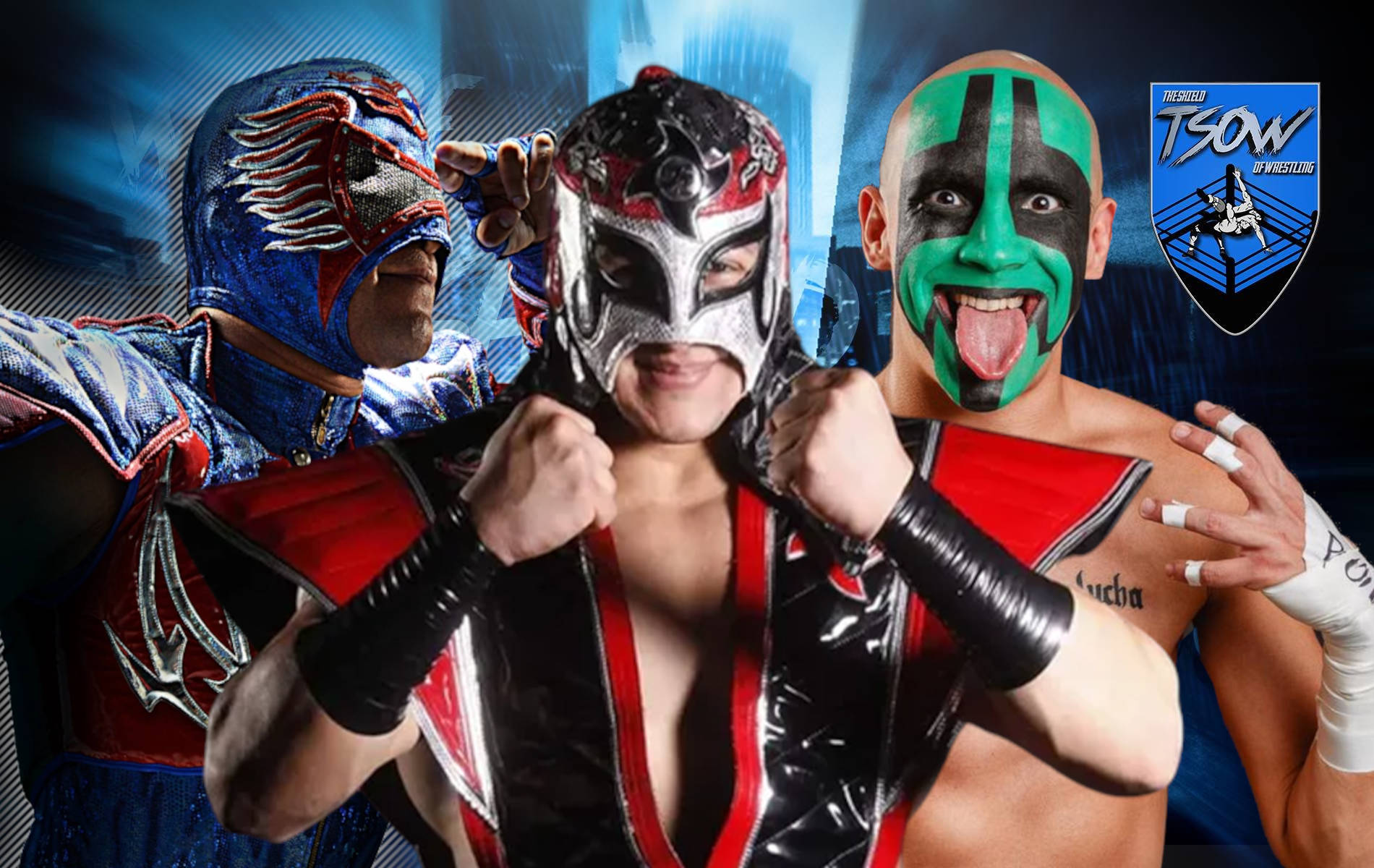 Mr Iguana, Octagon Jr e Aero Star su una trading card della Topps