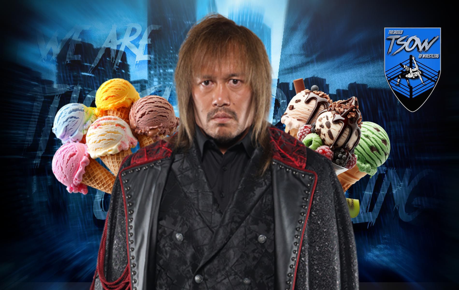 Tetsuya Naito ripreso mentre fa il gelataio tra le vie di Tokyo